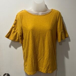 Rose & Olive Mustard Yellow Blouse with Bell Sleeves//Size S